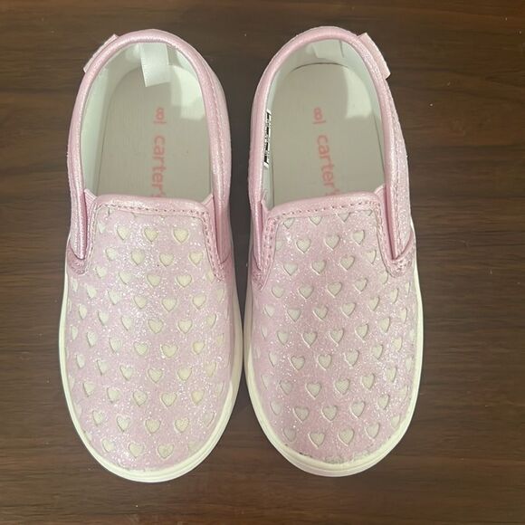 New Carters Tween 12 Glitter Hearts‎ Slip-On Shoes Toddler Sz 8 Pink Casual Cute - Picture 3 of 11